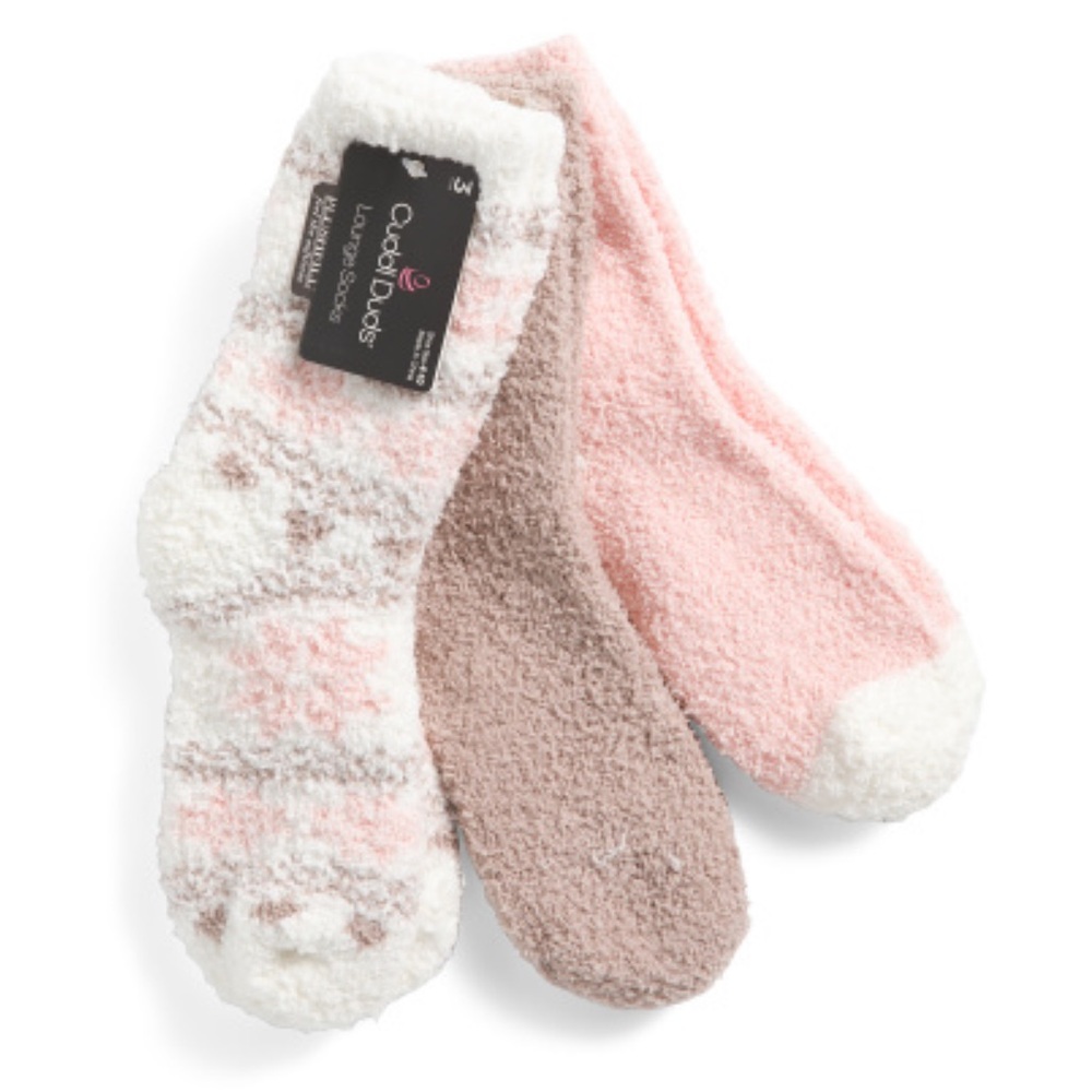 Cuddl Duds Fuzzy Socks Trio in Pink, Tan, and White